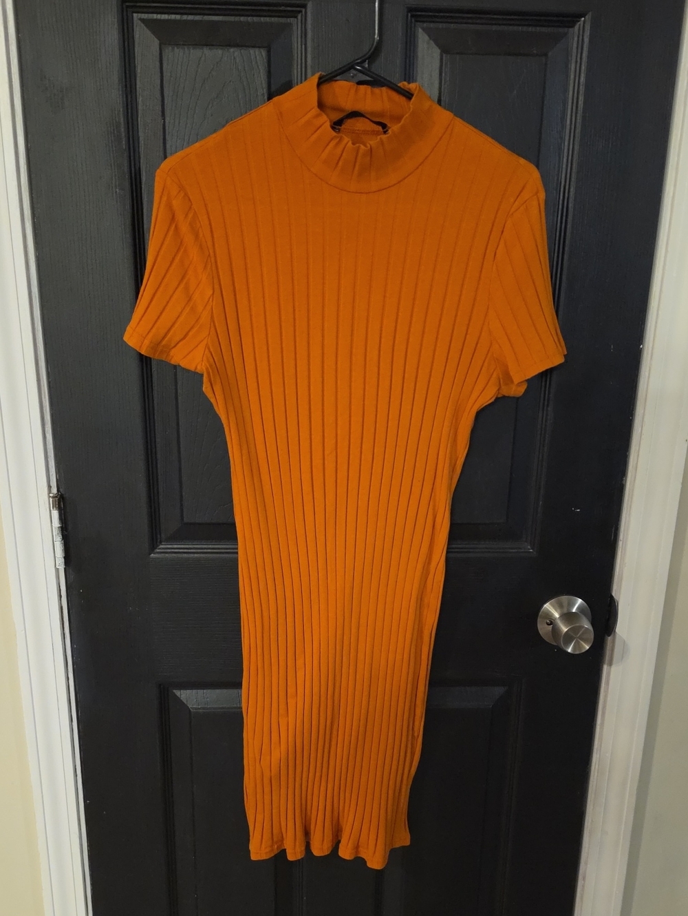 SHEIN Ribbed Mock Neck Midi Dress in Orange